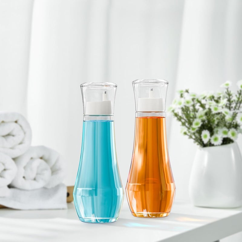 VITVITI Glass Mouthwash Dispenser for Bathroom, 8.8OZ Mouth Wash Container Bottle with Lid Cup, Small Clear Refillable Mouthwash Dispenser Decanter for Countertop - Image 5